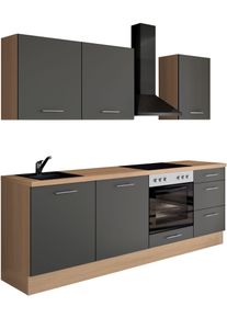 K&uuml;chenzeile IMPULS K&Uuml;CHEN "Kopenhagen", Ausrichtung w&auml;hlbar, Schubk&auml;sten mit Soft-Close", k&uuml;che: wei&szlig;, front: grafit, korpus: eiche, nachbildung summerfield, arbeitsplatte: eiche, nachbildung summerfield, B:220cm H:220,6cm T:60cm, Komplettk&uuml;chen-Sets, K&uuml;chenzeile, vormontiert, wahlweise mit E-Ger&auml;ten, Breite 220 cm
