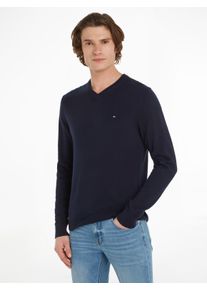 V-Ausschnitt-Pullover Tommy Hilfiger "PIMA ORG CTN CASHMERE V NECK", Herren, Gr. M, blau (desert sky), Obermaterial: 92% Baumwolle, 8% Kaschmir, V-Ausschnitt, Pullover V-Ausschnitt-Pullover