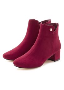 Stiefelette Lascana "Sommerstiefelette", Damen, Gr. 40, rot (bordeaux), Obermaterial: 100% Textilmaterial. Decksohle: 100% Textilmaterial. Futter: 100% Textilmaterial. Laufsohle: 100% Synthetik, unifarben, Basic,festlich, Schuhe Stiefelette, mit bequemen Blockabsatz, Ankle Boots, Stiefel VEGAN