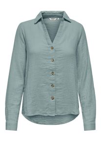 Langarmbluse Only "ONLTHYRA LIFE L/S REGULAR SHIRT NOOS WVN", Damen, Gr. L, abyss, Web, Obermaterial: 100% Baumwolle, unifarben, regular fit h&uuml;ftbedeckend, V-Ausschnitt, Blusen Langarmbluse