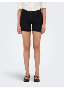 Jeansshorts Only "ONLLAURA MID WAIST SHORT RW BOX", Damen, Gr. XL (42), N-Gr, schwarz, Denim/Jeans, Obermaterial: 80% Baumwolle, 19% Polyester, 1% Elasthan, unifarben, regular fit kurz, Jeans Jeansshorts, mit ausgefranstem Saum
