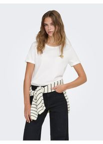 Kurzarmshirt Only "ONLKITA LIFE S/S TOP NOOS", Damen, Gr. L, gold (cloud dancer gold), Jersey, Obermaterial: 100% Baumwolle, bedruckt, regular fit normal, Rundhals, Shirts Kurzarmshirt, regular fit, casual, Single Jersey, Baumwolle, Rundhals