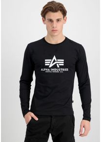 Langarmshirt Alpha Industries "BASIC T - LS", Herren, Gr. S, schwarz, Single Jersey, Obermaterial: 100% Baumwolle, bedruckt, Basic schmal normal, Rundhals, Shirts Langarmshirt