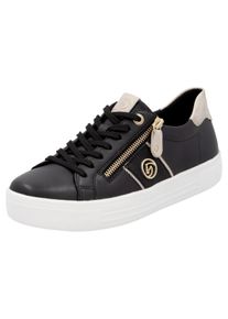 Plateausneaker Remonte, Damen, Gr. 40, beige (schwarz, hellbeige), Leder, kontrastfarbene Details, Schuhe Plateausneaker, Feizeitschuh, Halbschuh, Schn&uuml;rer, herausnehmbare Soft-Einlage