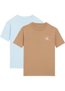 T-Shirt Calvin Klein Jeans "2-PACK MONOGRAM TOP", Jungen, Gr. 8 (128), f, t tigers eye, Single Jersey, Obermaterial: 100% Baumwolle, unifarben, regular fit, Rundhals, eingesetzt abgesteppte Kante, Shirts T-Shirt, Regular fit f&uuml;r Kinder, 2er-Set