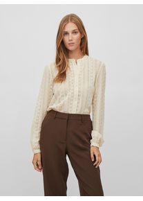 Blusenshirt Vila "VICHIKKA LACE L/S SHIRT- NOOS", Damen, Gr. L, beige (birch), Jersey, Obermaterial: 95% Polyamid, 5% Elasthan, unifarben, h&uuml;ftbedeckend, Rundhals, Shirts Blusenshirt, Topseller