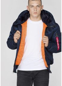 Bomberjacke Alpha Industries "MA-1 HOODED", Herren, Gr. XL, blau (replica blau), Web, Obermaterial: 100% Nylon. Futter: 100% Nylon. Wattierung: 100% Polyester, unifarben, schmal normal, Strickbund, Jacken Bomberjacke