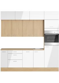 K&uuml;chenzeile KOCHSTATION "KS-Lucy", k&uuml;che: wei&szlig;, korpus: eiche hell, arbeitsplatte: eiche hell, B:240cm H:247cm T:60cm, Komplettk&uuml;chen-Sets, K&uuml;chenzeile, Breite 240 cm, Soft-Close, inkl. Zubeh&ouml;r, wahlweise mit Geschirrsp&uuml;ler