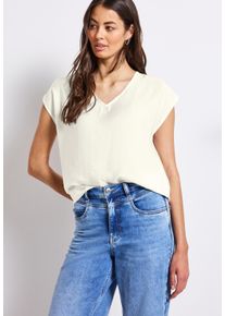 Shirtbluse Street One, Damen, Gr. 40, wei&szlig; (sanftes wei&szlig;), Web, Obermaterial: 88% Viskose, 12% Polyamid, unifarben, l&auml;ssig geschnitten h&uuml;ftbedeckend, V-Ausschnitt, Blusen Shirtbluse, mit V-Neck