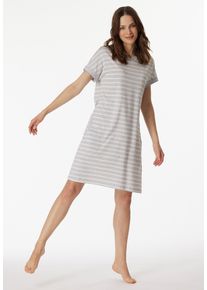 Nachthemd Schiesser "Casual Essentials", Damen, Gr. 50, N-Gr, silber (210, silbergrau meliert), Single Jersey, Obermaterial: 100% Baumwolle, bequem knielang, Rundhals, Kleider Nachthemd, mit garngef&auml;rbten Streifen und sportlichen Taschen