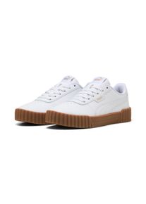 Sneaker Puma "CARINA 3.0", Damen, Gr. 38, wei&szlig; (Puma wei&szlig;, Puma gold, gum), Leder, unifarben, Schuhe Sneaker, im klassischen Tennis-Stil, mit Schn&uuml;rung, mit weichem Textilfutter