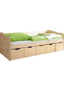 Funktionsbett Ticaa "Maria", beige (kiefer massiv natur), B:96cm H:69cm L:204cm, Daybetten, Funktionsbett, mit 5 Schubk&auml;sten, wahlweise mit Matratze