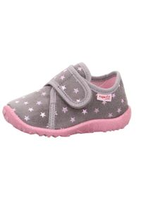 Hausschuh Superfit "SPOTTY, WMS: mittel", M&auml;dchen, Gr. 22, rosa (grau, rosa stern), Textil, metallic, Schuhe Hausschuh, Klettschuh, Kindergarten Schuh mit Motiv, Gr&ouml;&szlig;enschablone zum Download