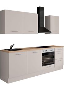 K&uuml;chenzeile IMPULS K&Uuml;CHEN "Kopenhagen", Ausrichtung w&auml;hlbar, Schubk&auml;sten mit Soft-Close", k&uuml;che: wei&szlig;, front: magnolienwei&szlig;, korpus: magnolienwei&szlig;, arbeitsplatte: eiche, nachbildung summerfield, B:220cm H:220,6cm T:60cm, Komplettk&uuml;chen-Sets, K&uuml;chenzeile, vormontiert, wahlweise mit E-Ger&auml;ten, Breite 220 cm