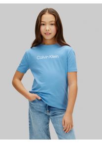 Calvin Klein Jeans T-Shirt CALVIN KLEIN "LOGO T-SHIRT", M&auml;dchen, Gr. 10 (140), blau (provence), Single Jersey, Obermaterial: 100% Baumwolle, unifarben, regular fit normal, Rundhals, eingesetzt abgesteppte Kante, Shirts T-Shirt, Regular fit, mit Logoschriftzug