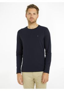 Langarmshirt Tommy Hilfiger "STRETCH SLIM FIT LONG SLEEVE", Herren, Gr. M (48/50), blau (desert sky), Single Jersey, Obermaterial: 96% Baumwolle, 4% Elasthan, bestickt, unifarben, schmal h&uuml;ftbedeckend, Rundhals, abgesteppt, Shirts Langarmshirt, aus Baumwollstretch