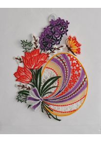 Fensterdekoration Stickereien Plauen "Fensterbild Osterei mit Tulpen", bunt, B:21cm H:30cm T:0,5cm, Polyester, Fensterbilder, Fensterdekoration, Plauener Spitze