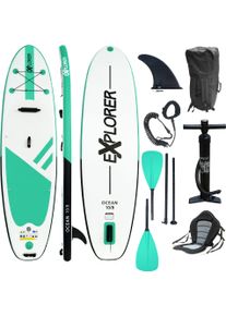 SUP-Board EXPLORER "Ocean 10&lsquo;8&ldquo; Aufblasbares Stand Up Paddle Set (325x84x15cm)", gr&uuml;n (mint), Wassersportboards, 325cm, Kunststoff, SUP-Board