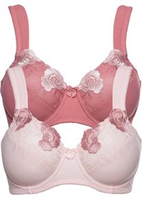 Minimizer-BH bonprix, Damen, Gr. 95, Cup E, rosa (rauchrose, zartrosa gebl&uuml;mt), Obermaterial: 80% Polyamid, 20% Elasthan. Futter: 83% Polyamid, 17% Elasthan, kontrastfarbene Details, unifarben, BHs Minimizer-BH, im praktischen Zweierpack mit Tr&auml;gern