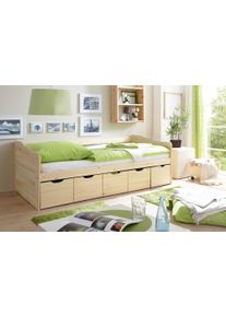 Funktionsbett Ticaa "Maria", beige (kiefer massiv natur), B:96cm H:69cm L:204cm, Daybetten, Funktionsbett, mit 5 Schubk&auml;sten, wahlweise mit Matratze
