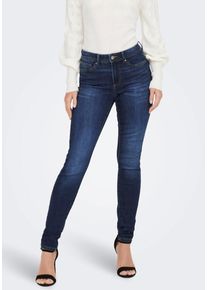 Skinny-fit-Jeans Only "ONLWAUW MID SK DNM BJ581 NOOS", Damen, Gr. XS (34), L&auml;nge 30, blau (dunkelblau denim), Denim/Jeans, Obermaterial: 64% Baumwolle, 31% Polyester, 3% Viskose, 2% Elasthan, Abriebeffekte, skinny fit, Jeans Skinny-fit-Jeans