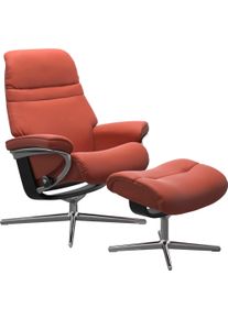 Relaxsessel stressless "Sunrise", braun (henna), B:83cm H:105cm T:74cm, Sessel, Relaxsessel, mit Hocker, mit Cross Base, Gr&ouml;&szlig;e S, M & L, Holzakzent Schwarz