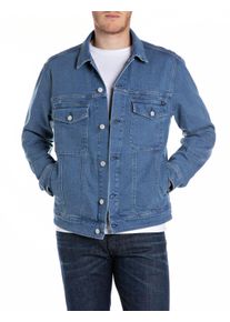 Jeansjacke Replay, Herren, Gr. S, blau (medium blau), Obermaterial: 98% Baumwolle, 2% Elasthan, regular fit, mit Knopf angesetztes B&uuml;ndchen mit Schlitz, Jacken Jeansjacke