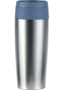 Thermobecher Emsa "Travel Mug Eco", blau (edelstahlfarben, blau), H:20,4cm &Oslash;:8,2cm, Edelstahl, Trinkgef&auml;&szlig;e, Thermobecher, 0,36 Liter, auslaufsicher, 8h kalt, 4h warm, 360 Trink&ouml;ffnung