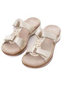 Pantolette Ara "HAWAII", Damen, Gr. 43, grau (platinfarben), Glattleder, metallic, Basic, Schuhe Pantolette, Sommerschuh, Sandale mit Keilabsatz