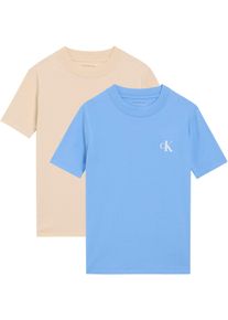 T-Shirt Calvin Klein Jeans "2-PACK MONOGRAM TOP", Jungen, Gr. 4 (104), oatmeal, blau, Single Jersey, Obermaterial: 100% Baumwolle, unifarben, regular fit, Rundhals, eingesetzt abgesteppte Kante, Shirts T-Shirt, Regular fit f&uuml;r Kinder, 2er-Set