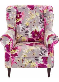 Ohrensessel Home Affaire "Asino", bunt (bunt, grau), B:80cm H:102cm T:86cm, Struktur (100% Polyester);Struktur/Blume (100% Polyester), Sessel, Ohrensessel, mit Federkern