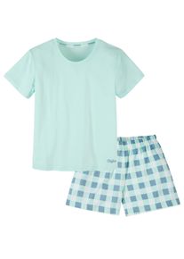 Pyjama Buffalo, M&auml;dchen, Gr. 158/164, mint kariert, Jersey, Obermaterial: 100% Baumwolle, kariert, kurz, Rundhals, abgesteppte Kante, Homewear-Sets Pyjama, M&auml;dchen - kurzer Schlafanzug mit karierter Hose