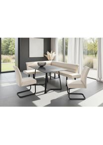OTTO home Eckbankgruppe &raquo;(Set, 4-tlg. Tisch, Bank und 2 St&uuml;hle), Taschenfederkern&laquo; Tisch (140x90cm) schwarz, Bank und St&uuml;hle anthrazit oder beige