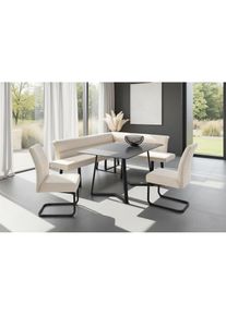 OTTO home Eckbankgruppe &raquo;(Set, 4-tlg. Tisch, Bank und 2 St&uuml;hle), Taschenfederkern&laquo; Tisch (140x90cm) schwarz, Bank und St&uuml;hle anthrazit oder beige