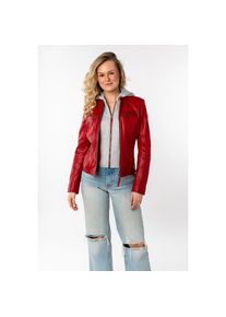 Mauritius Lederjacke &raquo;NOLA&laquo; mit Kapuze Two-in-One Style - mit abnehmbarer Jersey-Kapuze rot, Gr&ouml;&szlig;e XS/34