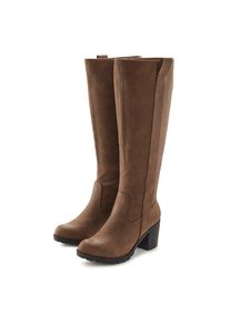 Lascana Weitschaftstiefel Stiefel, Stiefelette, langer Stiefel, Blockabsatz, Cowboy Stil VEGAN braun, Gr&ouml;&szlig;e 39