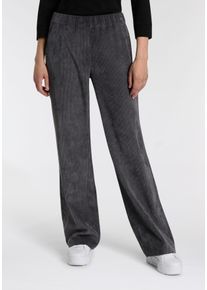 Cordhose MAC "CHIARA", Damen, Gr. 42, L&auml;nge 30, grau (steel blau), Web, Obermaterial: 90% Polyester, 8% Polyamid, 2% Elasthan, loose fit lang, Hosen Cordhose, mit weitem Bein