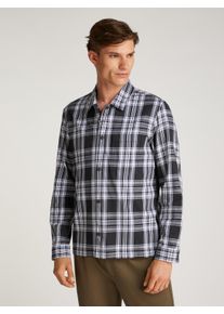 Karohemd Calvin Klein "TWILL CHECK SNAPS OVERSHIRT", Herren, Gr. XL, N-Gr, schwarz (ck schwarz), Web, Obermaterial: 100% Baumwolle, unifarben, regular fit, &Auml;rmel mit &Auml;rmelschlitz 1-Knopf-Manschette, Hemden Karohemd, mit Logoprint