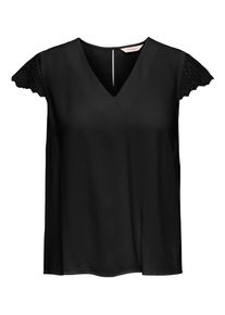 Kurzarmbluse Only "ONLELVA-VIA S/S DETAIL TOP WVN CS FR", Damen, Gr. XS, schwarz, Web, Obermaterial: 100% Viskose, unifarben, normal, V-Ausschnitt, Blusen Kurzarmbluse, Viskose, Spitze