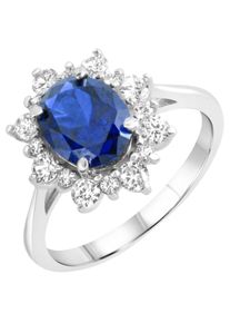 Goldring Firetti "Schmuck Geschenk Gold 375 Damenring Goldring Edelstein Farbstein Rubin" Gr. 58, blau (wei&szlig;goldfarben, blau, kristallwei&szlig;), Fingerringe, Damen, 58, Wei&szlig;gold 333, 2mm, Goldring, mit Rubin oder Spinell (synth.), Zirkonia (synth.)