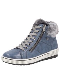 Winterboots Remonte, Damen, Gr. 45, blau (blau, grau), Leder, Textil, Schuhe Winterboots, Plateau, Outdoorschuh Schn&uuml;rboots mit wasserabweisender TEX-Membran