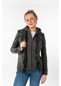 Lederjacke Mauritius "Adelyn", Damen, Gr. 48, schwarz, Obermaterial: 100% Schafsleder. Futter: 100% Baumwolle. Kapuze: 55% Polyester, 45% Baumwolle. &Auml;rmelfutter: 100% Polyester, sehr figurbetont Po-bedeckend, mit Rei&szlig;verschluss, Jacken Lederjacke, 2-in-1-Lederjacke