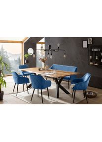 Eckbankgruppe Salesfever "Eckbankgruppe im Landhausstil", blau (blau, natur, schwarz, schwarz), B:240cm H:76,5cm T:110cm, Massivholz, Metall, Polyester, Sitzm&ouml;bel-Sets, Eckbankgruppe, R&uuml;ckenfl&auml;che mit aufw&auml;ndiger Rautensteppung