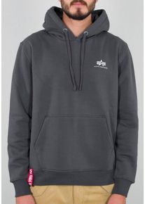 Kapuzensweatshirt Alpha Industries "Hoody Small Logo", Herren, Gr. XL, grau (grau, schwarz), angeraute Sweatware, Obermaterial: 80% Baumwolle, 20% Polyester, unifarben, normal normal, Rundhals, Rippb&uuml;ndchen, Sweatshirts Kapuzensweatshirt, Baumwollmischung, regular fit