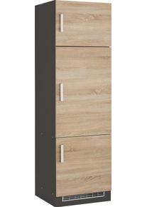 K&uuml;hlumbauschrank KOCHSTATION "KS-Gera", grau (eiche, anthrazit), B:60cm H:200cm T:60cm, Holzwerkstoff, Schr&auml;nke, K&uuml;hlumbauschrank, Breite 60 cm