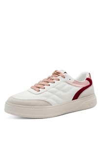 Plateausneaker Tamaris, Damen, Gr. 42, sanftes wei&szlig; kombiniert, Leder, Lederimitat, gesteppt, unifarben mit Farbeins&auml;tzen, Schuhe Plateausneaker, Freizeitschuh, Halbschuh, Schn&uuml;rschuh mit trendiger Ziersteppung