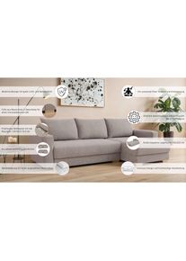 Home Affaire, Ecksofa &raquo;MAGHERA universell Schlafsofa mit Bettkasten, Ma&szlig;e B/T/H: 255/142/84cm&laquo; L-Form mit Recamiere rechts oder links montierbar, 