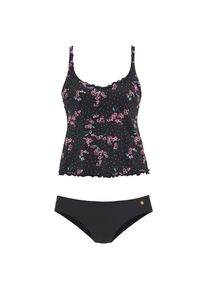 Lascana, Damen, B&uuml;gel-Tankini mit R&uuml;schenkante, schwarz-bedruckt, 46 - Cup D, Bauchbedeckendes Top mit eingearbeitetem B&uuml;gel