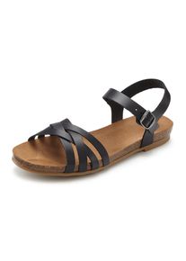 Lascana, Damen, Sandale &raquo;Sandalette, Sommerschuh, offener Schuh,&laquo; aus Leder mit Korkfu&szlig;bett, schwarz, 43, Aus hochwertigem Leder gefertigt