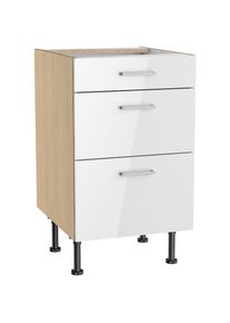 KOCHSTATION, Unterschrank &raquo;KS-Lucy&laquo; Breite 50 cm, 1 Schubkasten, 2 Ausz&uuml;gen, Soft-Close, verstellb. F&uuml;&szlig;e, wei&szlig; Glanz/Eiche hell, Eiche hell - B/H/T: 